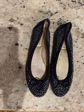 Jimmy Choo Navy Crystal-Embellished Ballet Flats 38 1/2
